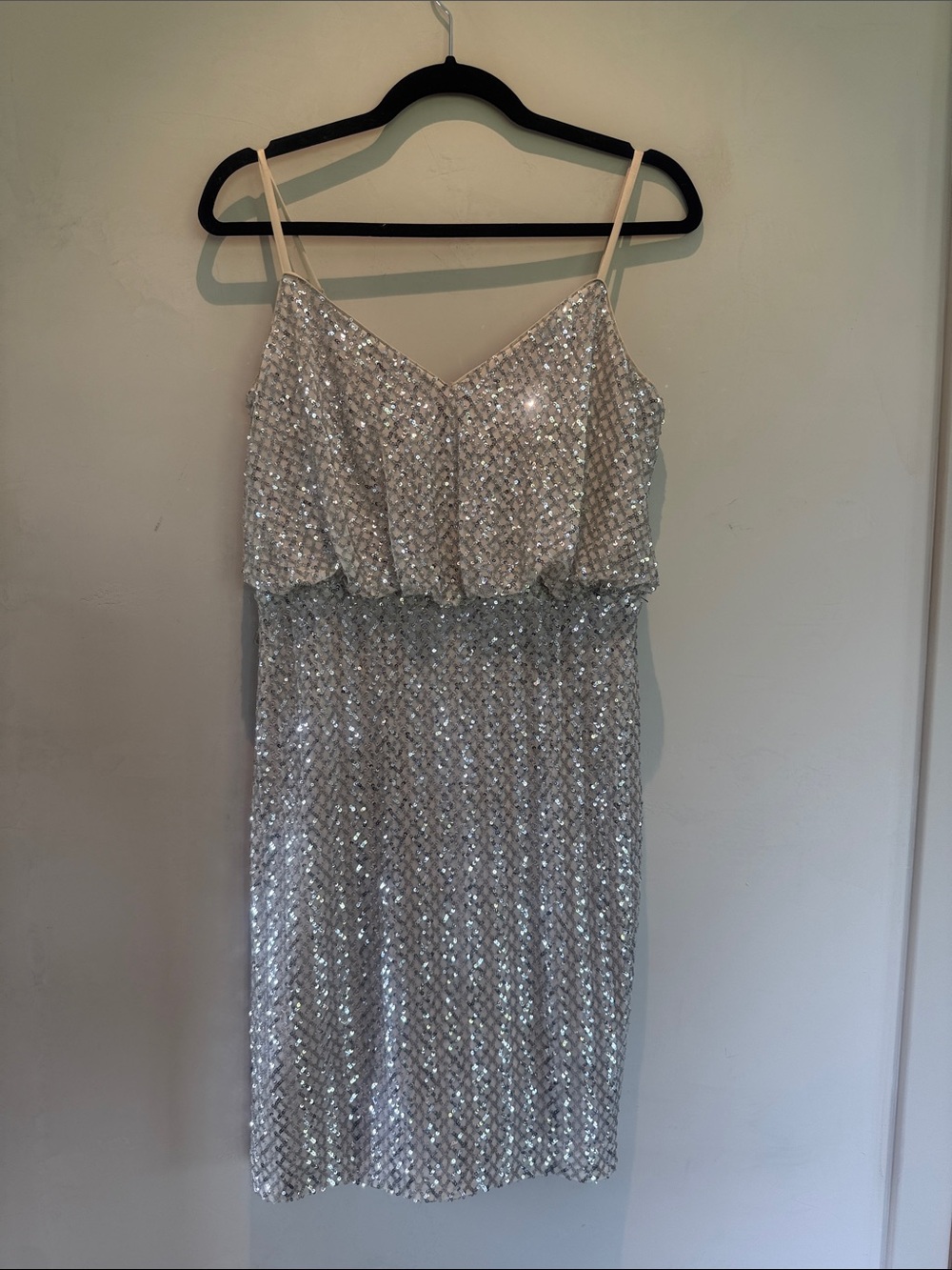 Vince Camuto Silver Sequin Spaghetti-Strap Mini Dress